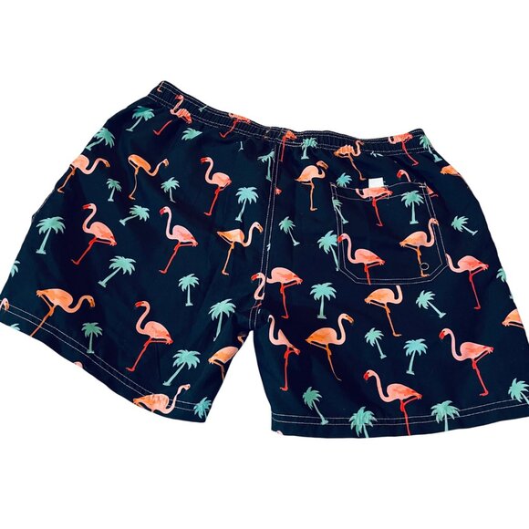 Mens Flamingo & Palm Tree Print Swim Trunks XXL Polyester - Picture 3 of 8
